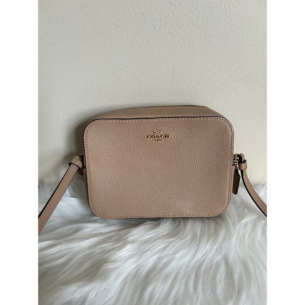 Coach Mini Camera Bag Taupe Pebbled Leather Crossbody‎ Excellent